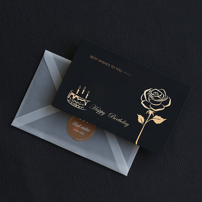 Transparent Black Art Paper Laser Cut Wedding Cards With Logo Foil Hot Stamping