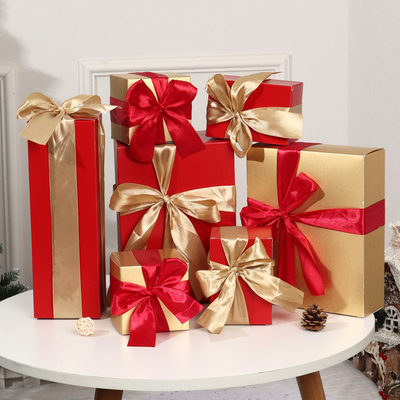 Red Art Paper  Paperboard Handmade Gift Boxes With Ribbons Lid And Based Shape For Packaging