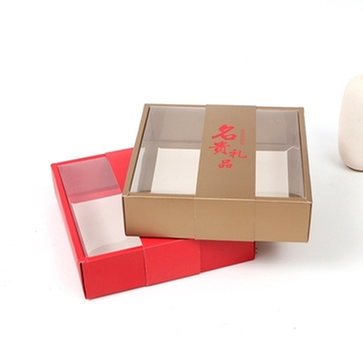 Red Card Paper Kraft Gift Box With Window Eco Friendly For Food Candy Small Packaging